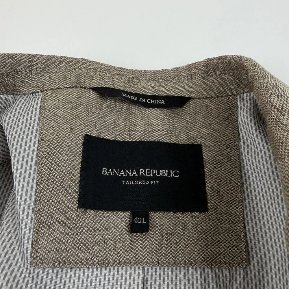 Banana Republic Mens 40L Linen Sportcoat Beige Khaki Tailored Fit Surgeon Cuffs